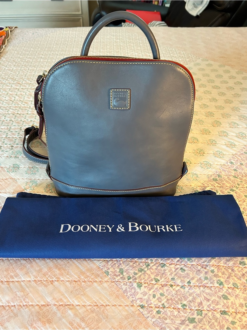 Dooney & Bourke Florentine Leather Zip Pod Backpack Purse Steel Blue Gray Color